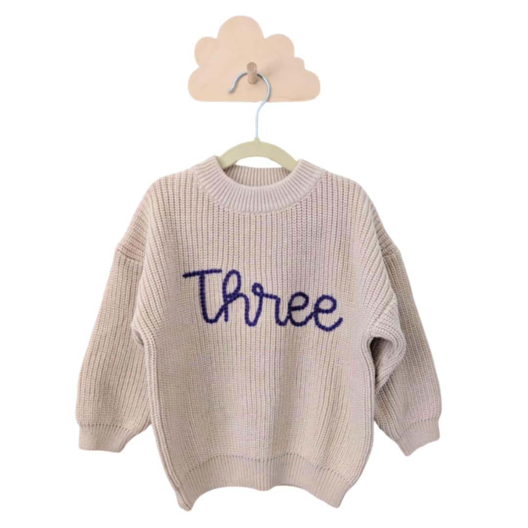 Personalized knit sweater - TAN (including Youth sizes)